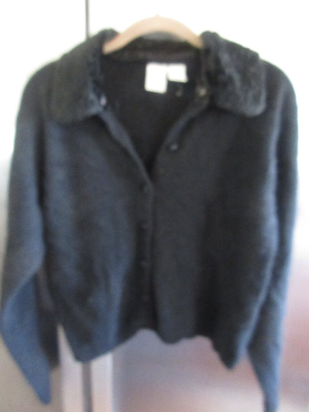 vintage faux fur boundary waters black button cardigan L crop